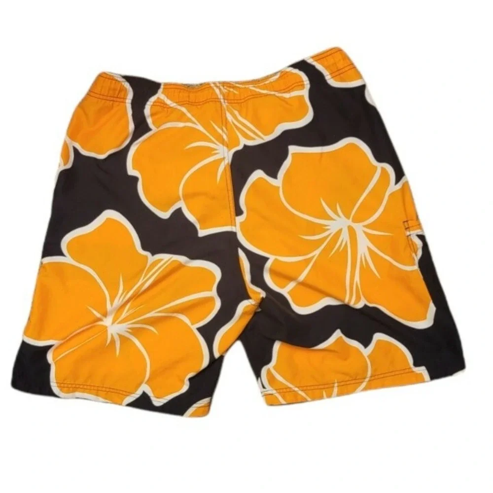 Speedo Mens Board Shorts Orange Black Hibiscus Floral Swim Trunks Large